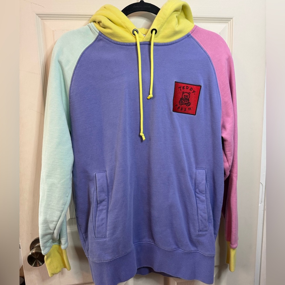 Teddy Fresh COLOR BLOCK HOODIE Pastel Unisex Size Small 100% Cotton